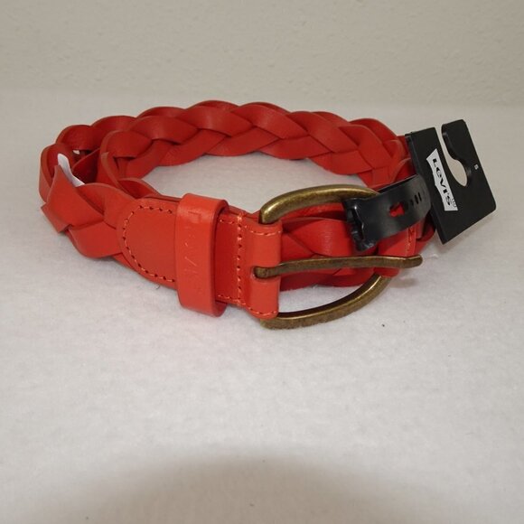 Levi's Braided Casual Belt Men's Size S Red Orange Leather - Picture 1 of 7